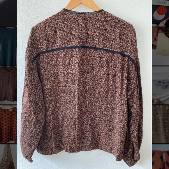 Leaf Print Box Waist French Blouse - Picture 2 of 5